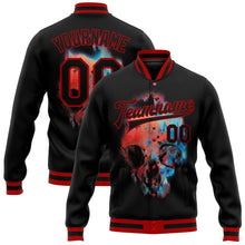 Load image into Gallery viewer, Custom Black Red Skull Fashion 3D Bomber Full-Snap Varsity Letterman Jacket
