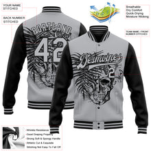 Load image into Gallery viewer, Custom Gray Black Tropical Plant Leopard Skull Fashion 3D Bomber Full-Snap Varsity Letterman Two Tone Jacket
