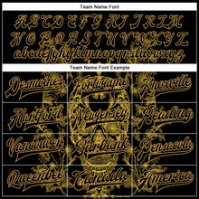 Load image into Gallery viewer, Custom Black Old Gold Skull Fashion 3D Bomber Full-Snap Varsity Letterman Jacket
