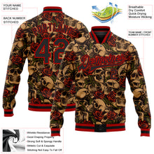Load image into Gallery viewer, Custom Black Red Rose Skull Fashion 3D Bomber Full-Snap Varsity Letterman Jacket

