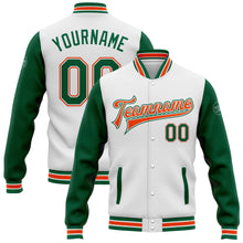 Load image into Gallery viewer, Custom White Kelly Green-Orange Bomber Full-Snap Varsity Letterman Two Tone Jacket
