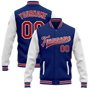 Custom Royal Red-White Bomber Full-Snap Varsity Letterman Two Tone Jacket