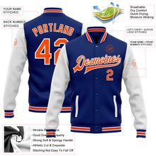 Load image into Gallery viewer, Custom Royal Orange-White Bomber Full-Snap Varsity Letterman Two Tone Jacket
