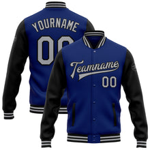 Load image into Gallery viewer, Custom Royal Gray-Black Bomber Full-Snap Varsity Letterman Two Tone Jacket
