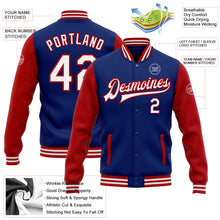 Load image into Gallery viewer, Custom Royal White-Red Bomber Full-Snap Varsity Letterman Two Tone Jacket
