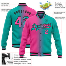 Load image into Gallery viewer, Custom Aqua Pink-Black Bomber Full-Snap Varsity Letterman Gradient Fashion Jacket
