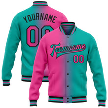 Load image into Gallery viewer, Custom Aqua Pink-Black Bomber Full-Snap Varsity Letterman Gradient Fashion Jacket
