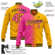 Load image into Gallery viewer, Custom Gold Pink-Black Bomber Full-Snap Varsity Letterman Gradient Fashion Jacket
