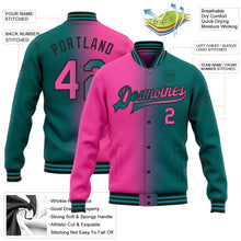 Load image into Gallery viewer, Custom Teal Pink-Black Bomber Full-Snap Varsity Letterman Gradient Fashion Jacket
