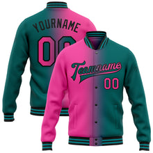 Load image into Gallery viewer, Custom Teal Pink-Black Bomber Full-Snap Varsity Letterman Gradient Fashion Jacket
