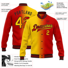 Load image into Gallery viewer, Custom Red Yellow-Black Bomber Full-Snap Varsity Letterman Gradient Fashion Jacket
