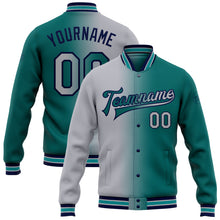 Load image into Gallery viewer, Custom Teal Gray-Navy Bomber Full-Snap Varsity Letterman Gradient Fashion Jacket
