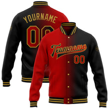 Load image into Gallery viewer, Custom Black Red-Old Gold Bomber Full-Snap Varsity Letterman Gradient Fashion Jacket
