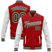Load image into Gallery viewer, Custom Red Kelly Green-White Bomber Full-Snap Varsity Letterman Two Tone Jacket
