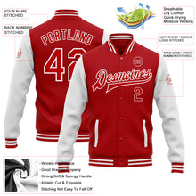 Load image into Gallery viewer, Custom Red White Bomber Full-Snap Varsity Letterman Two Tone Jacket
