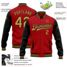 Load image into Gallery viewer, Custom Red Old Gold-Black Bomber Full-Snap Varsity Letterman Two Tone Jacket
