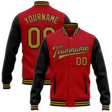 Load image into Gallery viewer, Custom Red Old Gold-Black Bomber Full-Snap Varsity Letterman Two Tone Jacket

