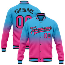 Load image into Gallery viewer, Custom Sky Blue Pink-Black Bomber Full-Snap Varsity Letterman Fade Fashion Jacket
