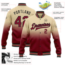 Load image into Gallery viewer, Custom City Cream Crimson-Black Bomber Full-Snap Varsity Letterman Fade Fashion Jacket
