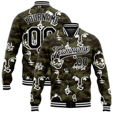 Load image into Gallery viewer, Custom Camo Black-White Hand Painted Face 3D Pattern Design Bomber Full-Snap Varsity Letterman Salute To Service Jacket
