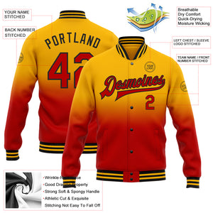 Custom Gold Red-Black Bomber Full-Snap Varsity Letterman Fade Fashion Jacket