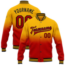 Load image into Gallery viewer, Custom Gold Red-Black Bomber Full-Snap Varsity Letterman Fade Fashion Jacket
