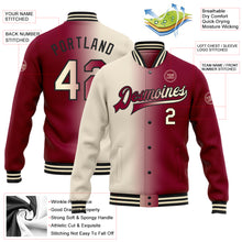 Load image into Gallery viewer, Custom Maroon Cream-Black Bomber Full-Snap Varsity Letterman Gradient Fashion Jacket
