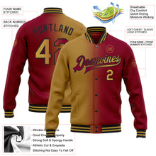 Load image into Gallery viewer, Custom Maroon Old Gold-Black Bomber Full-Snap Varsity Letterman Gradient Fashion Jacket
