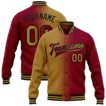 Load image into Gallery viewer, Custom Maroon Old Gold-Black Bomber Full-Snap Varsity Letterman Gradient Fashion Jacket
