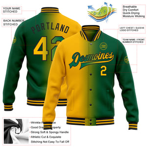 Custom Kelly Green Gold-Black Bomber Full-Snap Varsity Letterman Gradient Fashion Jacket