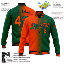 Load image into Gallery viewer, Custom Kelly Green Orange-Black Bomber Full-Snap Varsity Letterman Gradient Fashion Jacket
