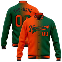 Load image into Gallery viewer, Custom Kelly Green Orange-Black Bomber Full-Snap Varsity Letterman Gradient Fashion Jacket
