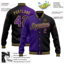 Load image into Gallery viewer, Custom Black Purple-Old Gold Bomber Full-Snap Varsity Letterman Gradient Fashion Jacket
