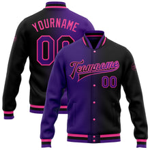 Load image into Gallery viewer, Custom Black Purple-Pink Bomber Full-Snap Varsity Letterman Gradient Fashion Jacket
