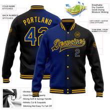 Load image into Gallery viewer, Custom Black Royal-Gold Bomber Full-Snap Varsity Letterman Gradient Fashion Jacket
