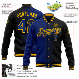 Custom Black Royal-Gold Bomber Full-Snap Varsity Letterman Gradient Fashion Jacket