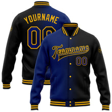 Load image into Gallery viewer, Custom Black Royal-Gold Bomber Full-Snap Varsity Letterman Gradient Fashion Jacket
