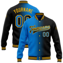 Load image into Gallery viewer, Custom Black Powder Blue-Gold Bomber Full-Snap Varsity Letterman Gradient Fashion Jacket
