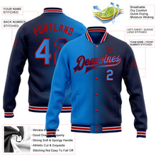 Load image into Gallery viewer, Custom Navy Powder Blue-Red Bomber Full-Snap Varsity Letterman Gradient Fashion Jacket
