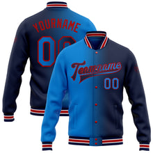 Load image into Gallery viewer, Custom Navy Powder Blue-Red Bomber Full-Snap Varsity Letterman Gradient Fashion Jacket
