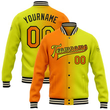 Load image into Gallery viewer, Custom Neon Yellow Bay Orange-Black Bomber Full-Snap Varsity Letterman Gradient Fashion Jacket
