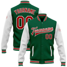 Load image into Gallery viewer, Custom Kelly Green Red-White Bomber Full-Snap Varsity Letterman Two Tone Jacket
