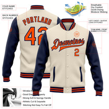 Load image into Gallery viewer, Custom Cream Orange-Navy Bomber Full-Snap Varsity Letterman Two Tone Jacket
