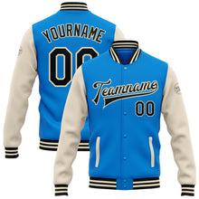Load image into Gallery viewer, Custom Electric Blue Black-Cream Bomber Full-Snap Varsity Letterman Two Tone Jacket
