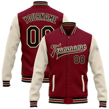 Load image into Gallery viewer, Custom Crimson Black Cream-City Cream Bomber Full-Snap Varsity Letterman Two Tone Jacket
