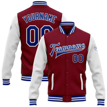 Load image into Gallery viewer, Custom Crimson Royal-White Bomber Full-Snap Varsity Letterman Two Tone Jacket
