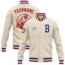 Load image into Gallery viewer, Custom Cream Royal-Red Bomber Full-Snap Varsity Letterman Jacket
