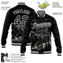 Load image into Gallery viewer, Custom Black White Chicago Illinois City Edition 3D Bomber Full-Snap Varsity Letterman Jacket
