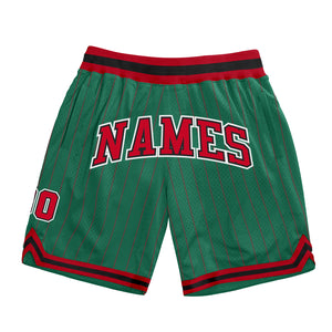 Custom Kelly Green Red Pinstripe Red-Black Authentic Basketball Shorts