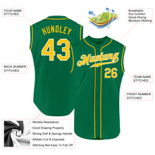 Load image into Gallery viewer, Custom Kelly Green Gold-White Authentic Sleeveless Baseball Jersey
